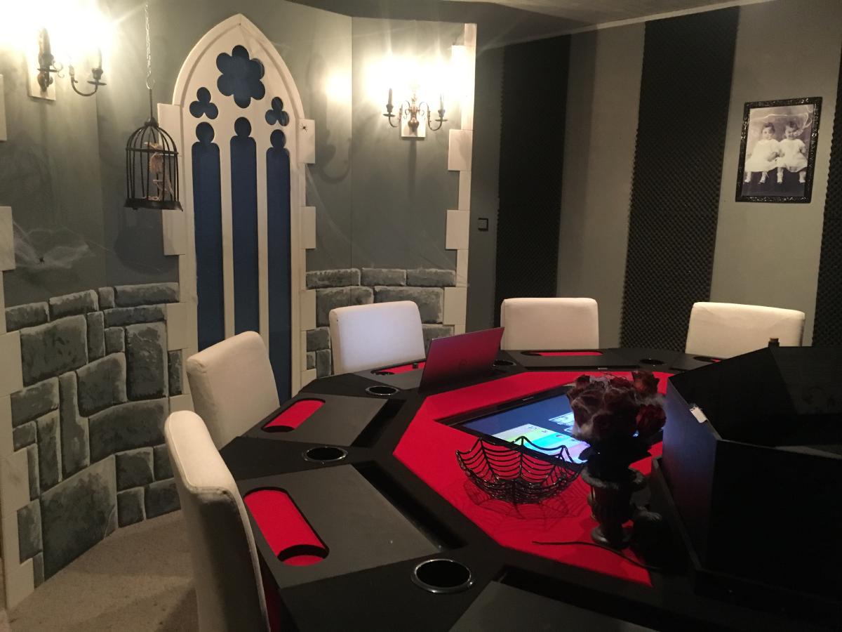 The table with the gothic-style backdrop